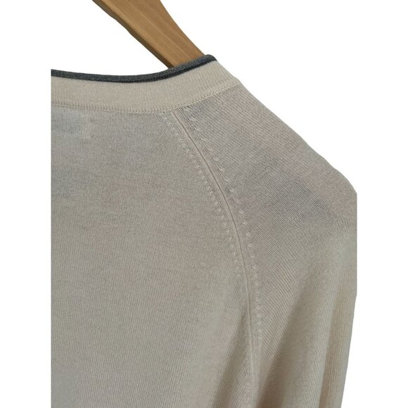 BACHRACH V-Neck Sweater Wool Silk Crean Color Gray Details Size Med - Picture 2 of 8